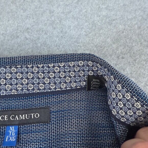 Vince Camuto Blue Textured Short‎ Sleeve Button-Up Shirt Collared Mens Size XL - Picture 4 of 13